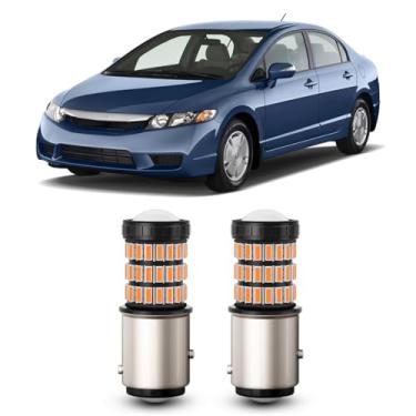 Imagem de MEALAM Lâmpadas LED amarelo âmbar 1157 2357 2057 7528 com projetor luzes piscantes frontais compatíveis com Honda Civic 2004-2005 Coupe e Sedan 2006-2011, pacote com 2