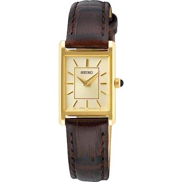 Imagem de Seiko Relógio analógico feminino de quartzo com pulseira de couro SWR066P1, dourado, pulseira, Ouro, Alça