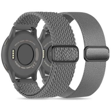Imagem de Pacote com 2 pulseiras de relógio de nylon trançado de 18 mm compatíveis com Garmin Venu 2S/Venu 3S de 41 mm/Vivoactive 4S/Vivomove 3S/Forerunner 255S/Forerunner 265S, pulseira elástica de liberação