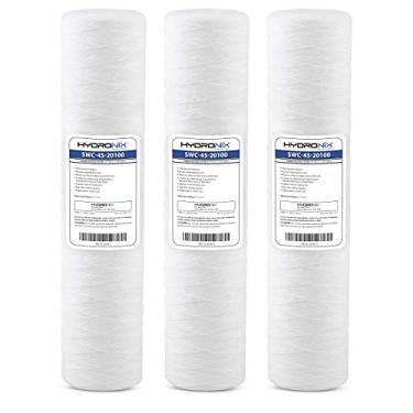 Imagem de Hydronix HX-SWC-45-20100/3 Cartucho de filtro de água ferida de sedimentos para toda a casa comercial 4,5 x 20-100 mícrons - pacote com 3, branco