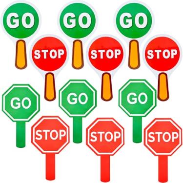 Imagem de Placa Stop and Go com 12 peças, placa de proteção de alça dupla face, à prova d'água, sinal de parada de cruzamento para crianças, sinalização de segurança no trânsito, verde e vermelha, 2 estilos