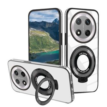 Imagem de Wousunly Capa compatível com Honor Magic 7 Lite com suporte magnético, capas de telefone Honor X9c silicone transparente acessórios Funda à prova de choque capa protetora original de luxo (preto)