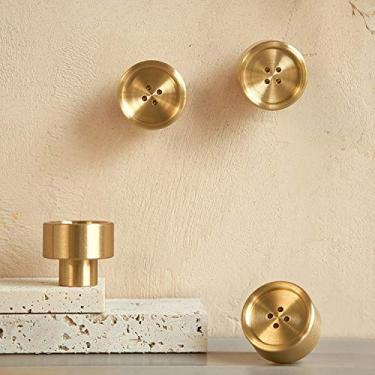 Imagem de Puxador de porta de armário nórdico com orifício único dourado redondo e todo em latão puxadores de móveis cozinha