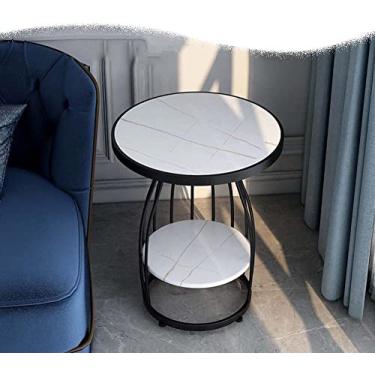 Imagem de Mesa de cabeceira inteligente, armário de cabeceira com gavetas, mesa redonda criativa, mesa lateral de mármore leve mesa lateral de mármore simples e pequena mesa de canto para sofá (preto-B, 50 x 63