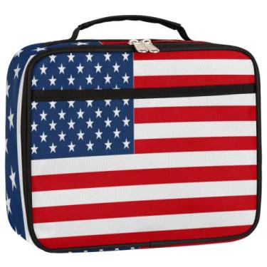 Imagem de YoCosy Lancheira infantil para meninos e meninas, bandeira americana, com isolamento, estrela dos EUA, reutilizável, pequena bolsa térmica, recipientes para refeições, kit para viagens escolares