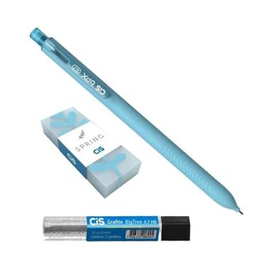 Imagem de Kit Lapiseira 0.7mm com 12 Grafites HB e Borracha Floral - Ideal para Estudantes e Profissionais (Azul Pastel/borracha Azul)