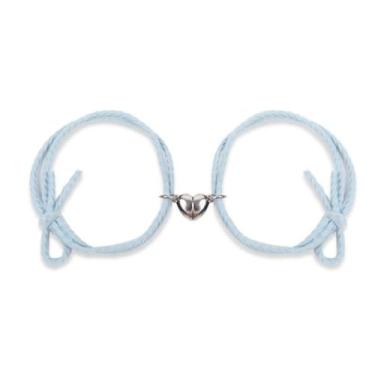 Imagem de Pulseiras Best Friend Coração, Cordão Elástico Rosa e Preto, 24 cm, Conjunto de Pulseiras da Amizade (Pulseira amigos Azul bebê)