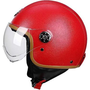 Imagem de Capacetes Retro Motorcycle Half Com Óculos, Capacete De Rosto Aberto 3/4 Couro Capacete Oldtimer Jet Estilo Germ Scooter Cruiser Chopper Capacete Ti-collision Certificado Ece, A, M(55-57cm)