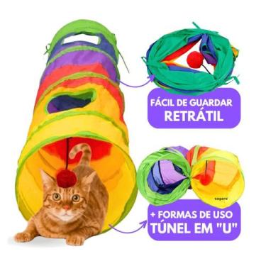 Imagem de Tunel Gato Brinquedo Coelho Pet Animais Bolinha Interativo Retratil Po