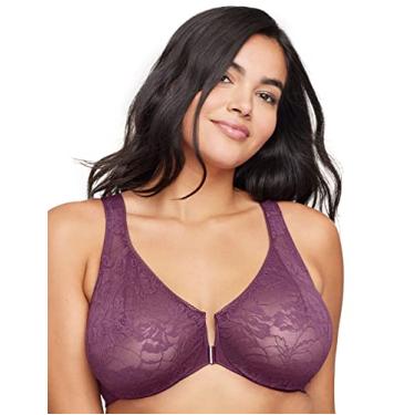 Imagem de Glamorise Sutiã feminino Plus Size Lacey T-Back Wonderwire com aro #9246, Ameixa preta, 44C