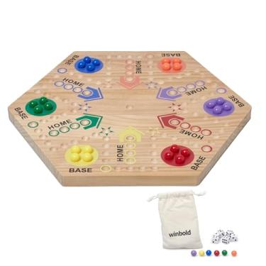 Imagem de Jogo de tabuleiro Aggravation Original Marble Game Wahoo Jogo de Tabuleiro Pintado Dupla Face 6 e 4 Jogadores, Jogo de Tabuleiro Rápido de Madeira com 6 Cores 24 Mármores, 6 Dados e Bolsa de Veludo para Adultos e Crianças Família