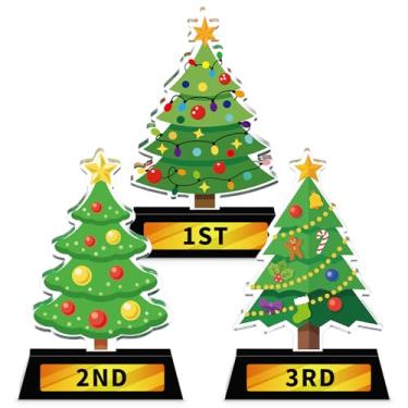Imagem de Conjunto de 3 peças de troféus de Natal, 1ª 2ª 3ª árvore de Natal, Papai Noel, boneco de neve, troféu de 15 cm, prêmio de acrílico para enfeite de festa de Natal (árvore de Natal)