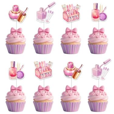 Imagem de Sursurprise Manicure Pedicure Party Decorations, 24PCS Nail Polish Cupcake Toppers, Mani Pedi Cupcake Decor, Spa Makeup Cosmetics Party Supplies for Girls Women Birthday