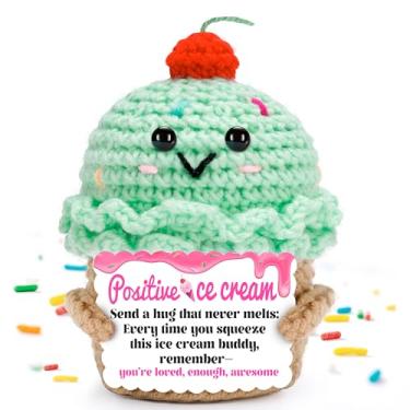 Imagem de Positive ice Cream Crochet Gifts, Gift for Myself, Fathers Day, Teathers Day, Mothers Day, Boyfriend and Girlfriend Small, Mood-Boosting Desk Decor (ice Cream-Beloved)