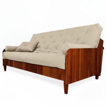 Imagem de Sofá Cama Paris II Ripado Sarja em Madeira Maciça Imbuia