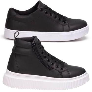 Imagem de Tênis Feminino Preto + Coturno Plataforma Preto. Estilo Skate, Balada.-Feminino