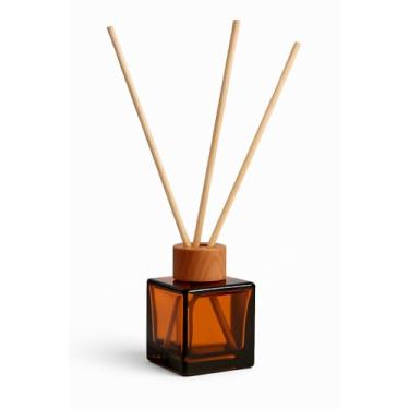 Imagem de Frasco Difusor de Ambiente 50ml | Tampa Madeira ou Dourada + Varetas | Vidro Âmbar Luxo(Madeira,15)
