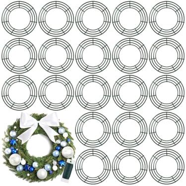 Imagem de Fovths Pacote com 24 anéis de guirlanda de arame de Natal, moldura de fio de metal de 35,5 cm, com fios florais, verde, faça você mesmo, artesanato floral para Natal, Halloween, Ano Novo, feriado e