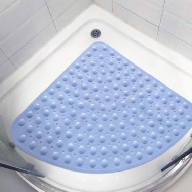 Imagem de Tapete De Chuveiro De Canto Antiderrapante Anti-mofo, Tapete De Banho Quadt Curvo Com Furos De Drenagem E Ventosas, Tapete Durável Para Banheiro E Hotel, Lightblue, 65cmX65cm