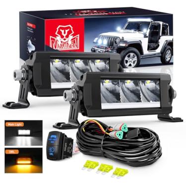 Imagem de Nilight Barra de luz LED com âmbar DRL 2 peças 15 W 5,3 polegadas fileira única 1680 LM antirreflexo offroad Slim luzes de direção IP68 com kit de fiação DT 16AWG para caminhonete SUV, ATV, UTV, barco