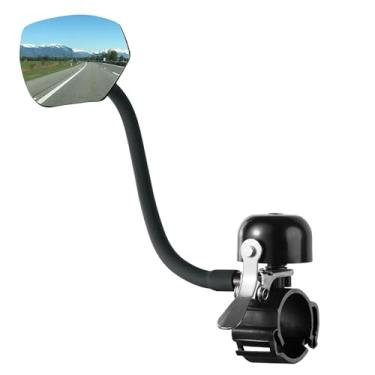 Imagem de Campainha de bicicleta com espelhos – Espelho retrovisor de segurança ajustável de 360°, lente de vidro resistente a arranhões, ajuste universal para MTB/guidão, acessórios de bicicleta
