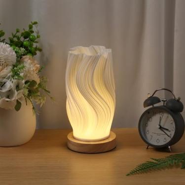 Imagem de Lanterna de cabeceira, luz noturna, USB, 3 cores, regulável, antiderrapante, com base de madeira, luminária de mesa com controle de toque, para dormitório universitário, quarto, sala de estar (tipo