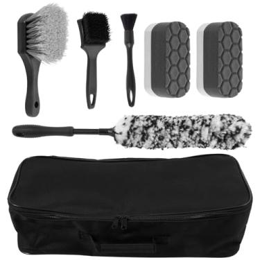 Imagem de Kit de limpeza de roda de carro, escova de pneu, escova de aro de cerdas macias, escovas de limpeza de roda de carro, escovas de rodas planas, kit de suprimentos de lavagem de limpeza de detalhes de