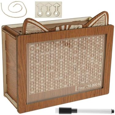 Imagem de Caixa de dinheiro de madeira sem montagem, caixa de economia de dinheiro com ferramenta de contagem, cofrinho decorativo com gancho e cordão 19 × 14 × 7 cm, cofrinho para adultos, crianças, meninos e