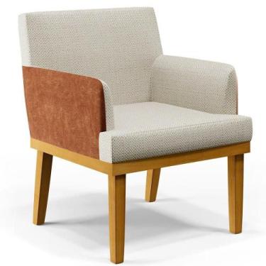 Imagem de Poltrona Beatriz Linho Champagne material sintético Camel - BARROCARTE