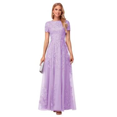 Imagem de Vestido Mãe da Noiva YOFF Tule Lace Lilac A-line
