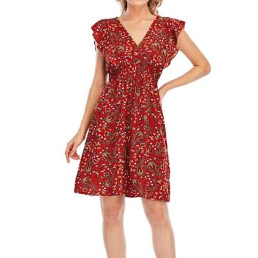 Imagem de Vestido feminino novo verão casual com decote em V multicolorido com e