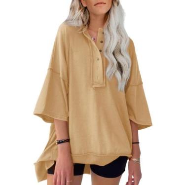 Imagem de Moletom de manga curta Tops SHEWIN Summer para mulheres cáqui