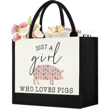 Imagem de Sacola de lona GevguxLuo Cute Pig Print para mulheres