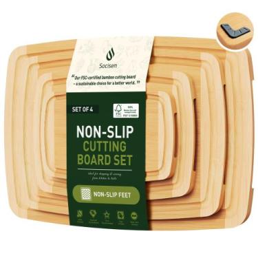 Imagem de Conjunto de tábuas de corte Socisen Bamboo Non-Slip Feet, 4 tamanhos