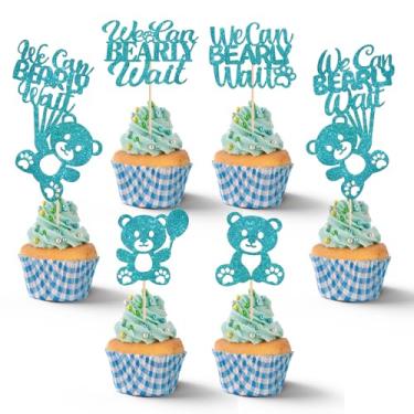 Imagem de 24Pcs Blue Baby Shower Cupcake Toppers Glitter Bear Design We Can Barely Wait Theme Cake Topper Cookies Dessert Charcuterie Board Snack Food Furit Picks for Gender Reveal Birthday New Born