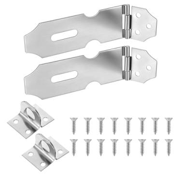 Imagem de 2 peças de aço inoxidável trava de ferrolho de porta de 10 cm ferrolho cadeado ferrolho prata trava de segurança trava de dobradiça resistente com parafusos trava de armário ferragens para caixa de