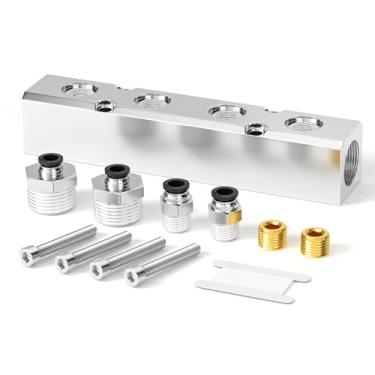 Imagem de TAILONZ PNEUMATIC Silver 4 Way Bloco de coletor pneumático de alumínio com distribuição de exaustão de ar, kits de bloco pneumático de coletor de ar comprimido