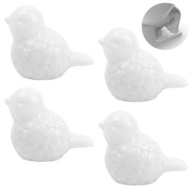 Imagem de Framad Pacote com 4 tampas de parafuso de vaso sanitário decorativas, sem necessidade de ferramentas, fácil instalação, porcelana, cerâmica, pássaro, tampas de maçanetas