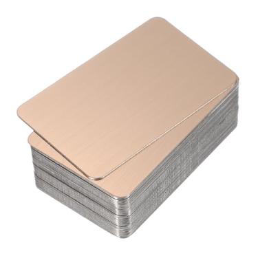 Imagem de PATIKIL Cartões de visita de metal de aço inoxidável de 0,3 mm, pacote com 30 cartões de visita em branco escovado, gravação a laser para cartões de presente DIY, ouro rosa