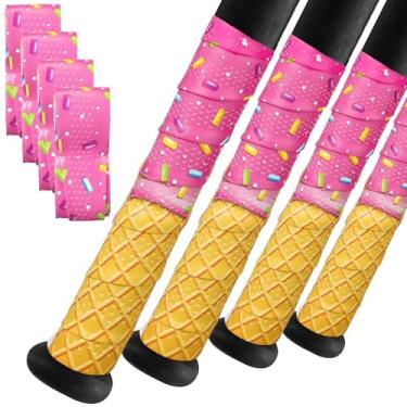 Imagem de Simgoing Pacote com 4 fitas para taco de beisebol e softball, fita adesiva de 1,1 mm para sorvete, desempenho em todos os climas, alças multiesportivas ajustáveis e antiderrapantes para presentes de