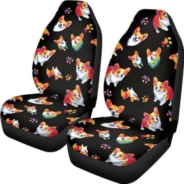 Imagem de Wunvihay Capas de assento de carro universais com estampa de pata de cachorro Corgi para mulheres, acessórios de proteção de almofada para assentos internos automotivos