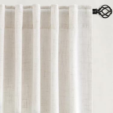 Imagem de Aersas Cortinas de linho neutro, 2 painéis, 2 painéis, filtro de luz, sala de estar, quarto, 20 m, longa, aba traseira de linho, bolso para varão, cortina de privacidade, boho, casa de fazenda