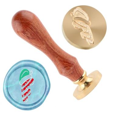 Imagem de Carimbo de lacre de cera de Natal Carimbo de selagem com letra F de latão e cabo de madeira para cartões de Natal, convites de festa, envelopes, cartões comemorativos, presentes