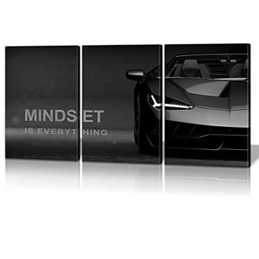 Imagem de BWSPACE Arte de parede em tela motivacional Lamborghini Impressões Empreendedor Conjunto de 3 Peças Inspiradoras Decorações de Arte de Parede Mindset Is Everything (91.4 cm L x 40.6 cm A