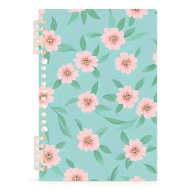 Imagem de Burbuja Caderno de flores rosa, papel pautado universitário A5 com 60 folhas, fichário para escritório, 1 pacote