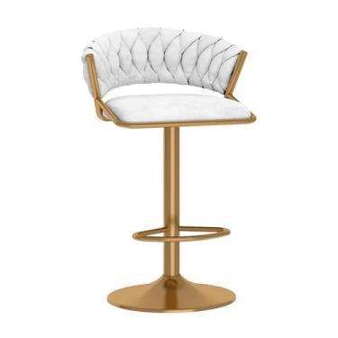 Imagem de Bancos de bar giratórios, 1 peça, banquetas de veludo ajustáveis para cozinha, ilha, sala de jantar, cadeiras de bar modernas com encosto trançado