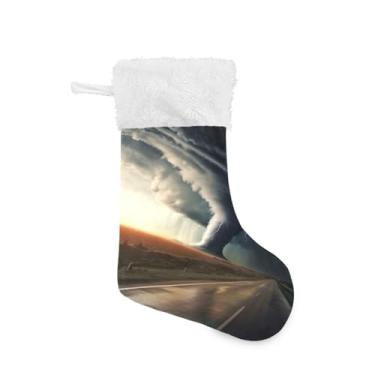 Imagem de ATTX Meias de Natal Tornado Pretas, Suportes de Presente Brancas de Pelúcia para Decorações de Festas de Férias (17,7 polegadas, 1 Pacote) #515