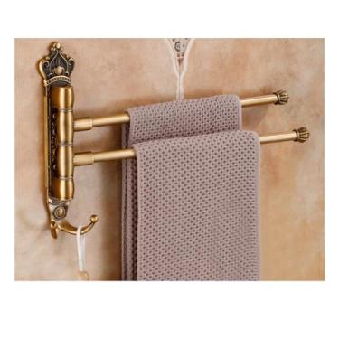 Imagem de Toalheiro giratório de luxo com gancho para banheiro rústico dourado metal toalha bar cabide montado na parede, braço dobrável giratório organizador de barra de toalha