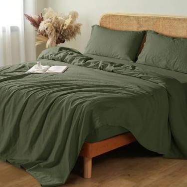 Imagem de Shilucheng Lençóis de linho 100% francês - Lençóis de cama solteiro GG, lençóis de linho puro respiráveis e refrescantes, macios, duráveis e resistentes a rasgos, bolso profundo de 40,6 cm - 3 peças