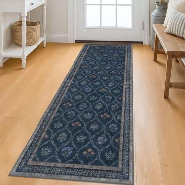 Imagem de KILOCOCO Tapete de corredor de 5 x 15 cm, tapete marroquino lavável para corredor, corredor, tapete de cozinha de lã sintética, 1,8 m, antiderrapante, para lavanderia, quarto, azul marinho